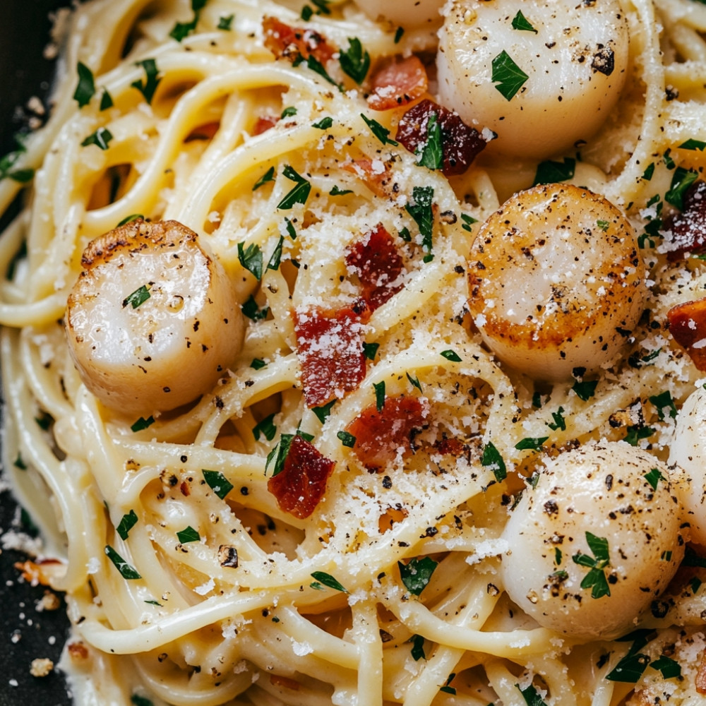 Linguine with Scallops in a Carbonara Sauce