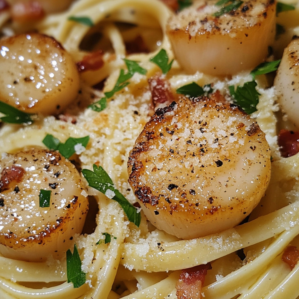 Linguine with Scallops in a Carbonara Sauce