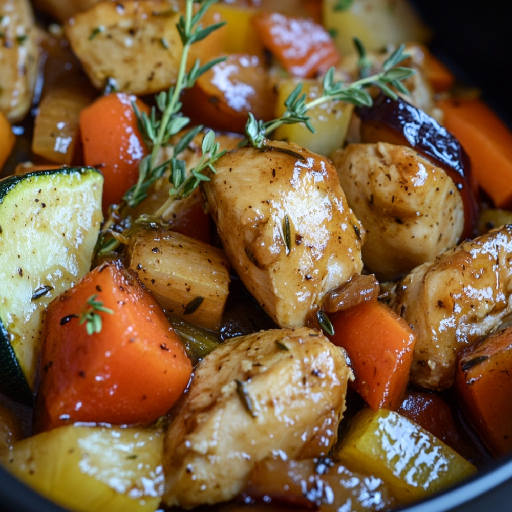 Chicken and Vegetables in a Honey Garlic Sauce in the Slow Cooker