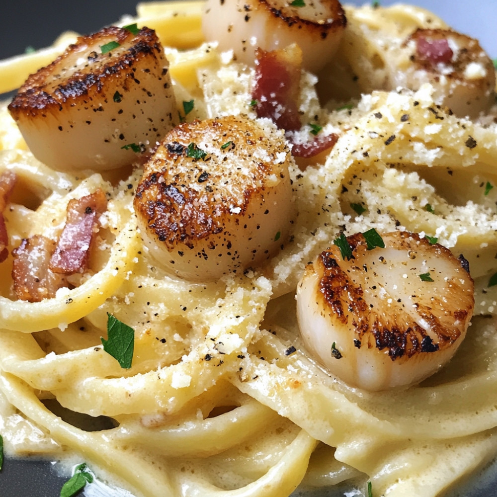 Linguine with Scallops in a Carbonara Sauce