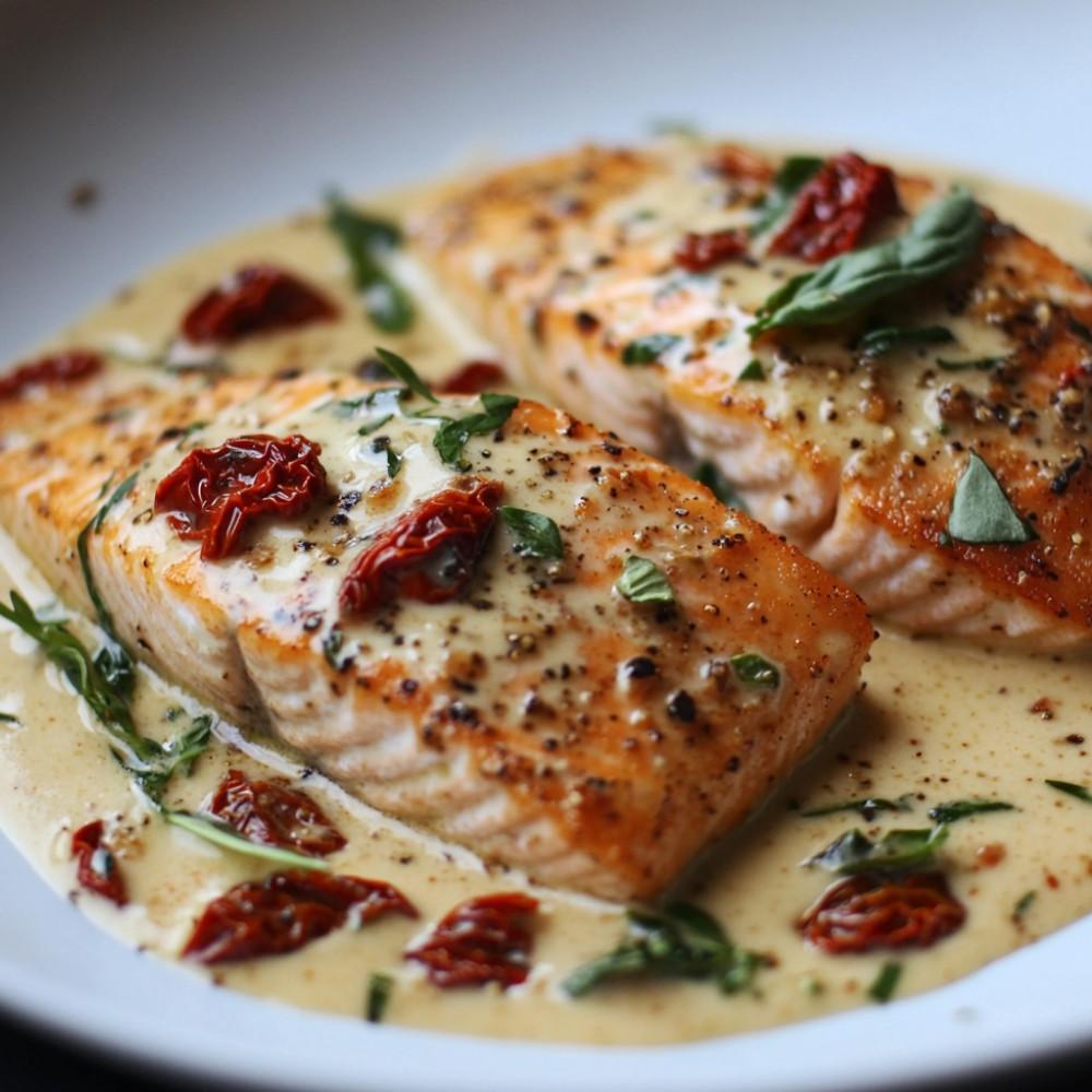 Salmon with Creamy Sun-Dried Tomato Sauce