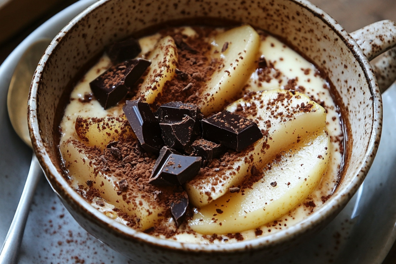 Chocolate pear mug cake