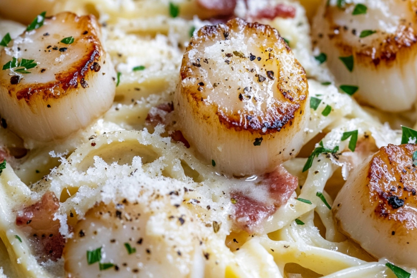 Linguine with Scallops in a Carbonara Sauce