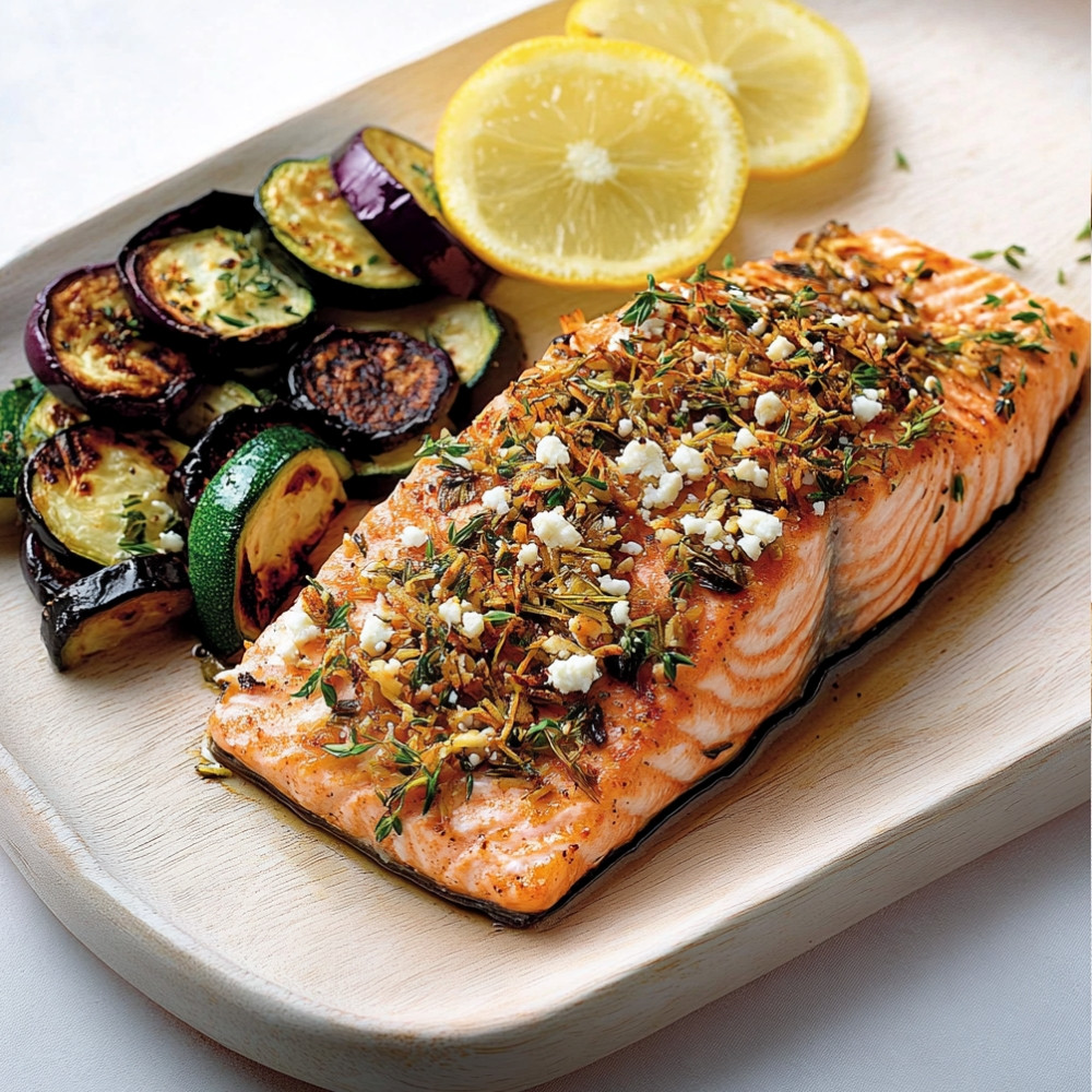 Feta Salmon with Grilled Vegetables