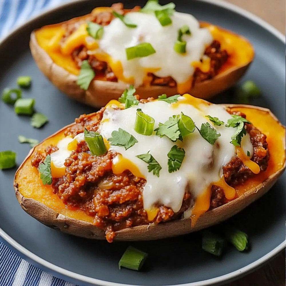 Chili Cheese Stuffed Sweet Potato