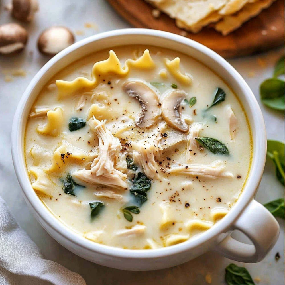 Creamy White Chicken Lasagna Soup
