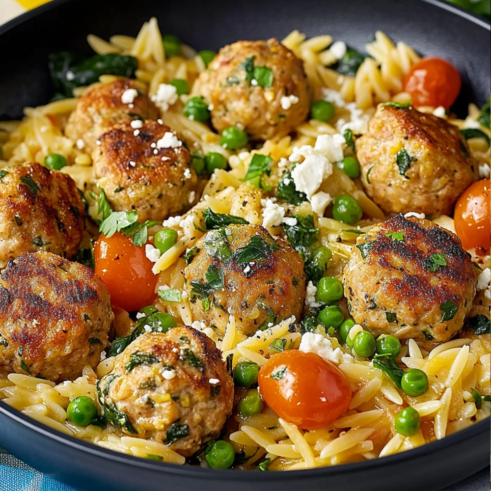 Mediterranean Chicken Meatballs and Orzo