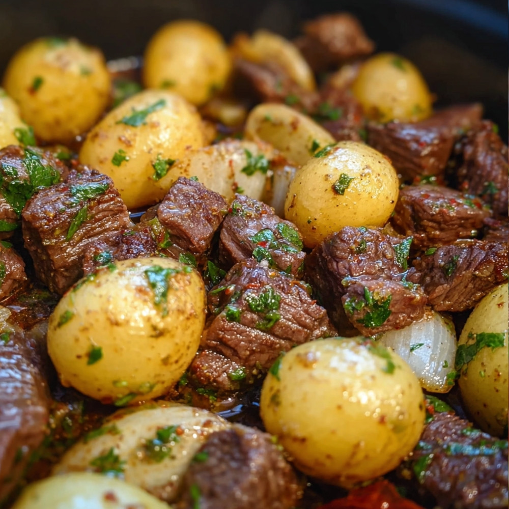 Crockpot Steak Bites and Potatoes