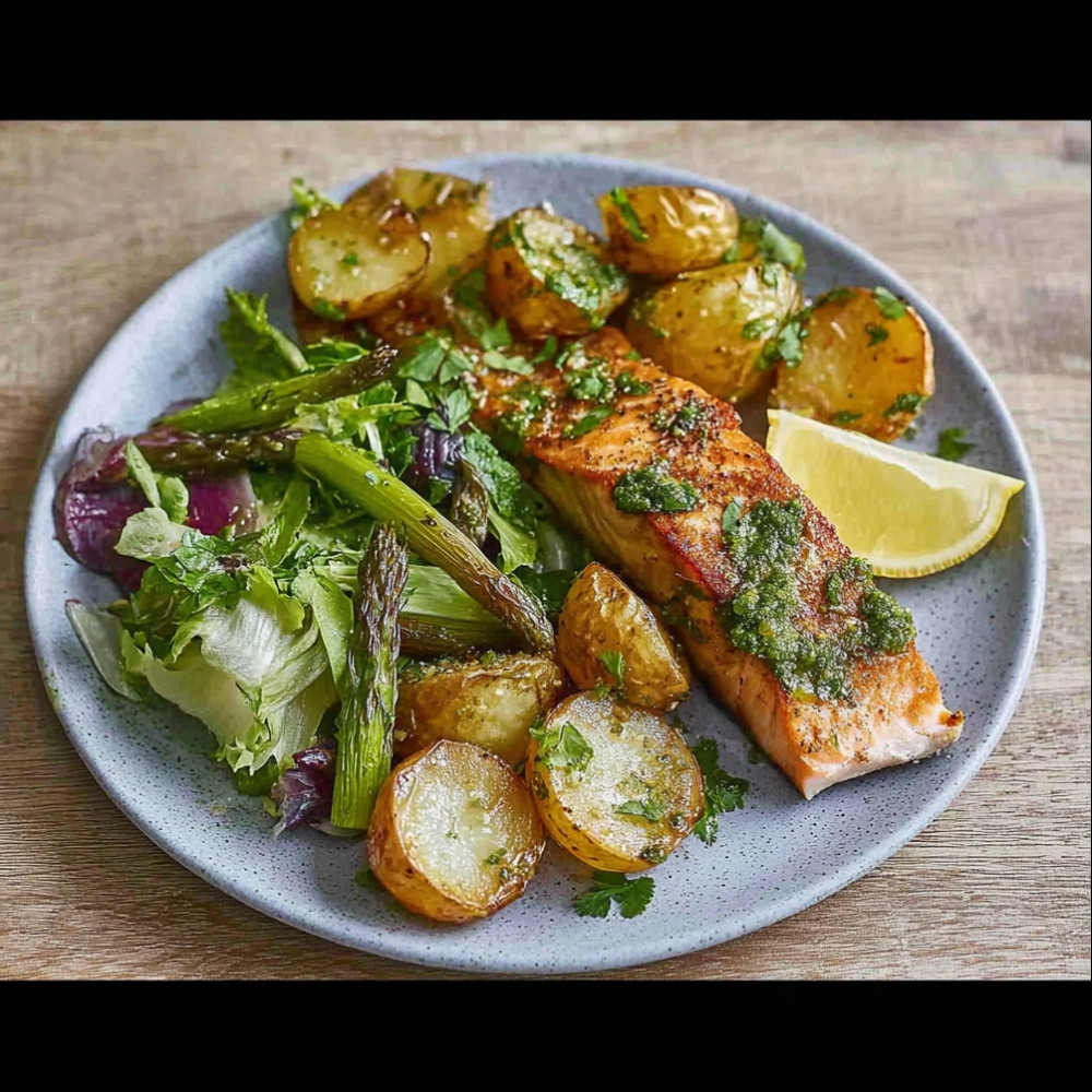 Air Fryer Salmon with Potatoes